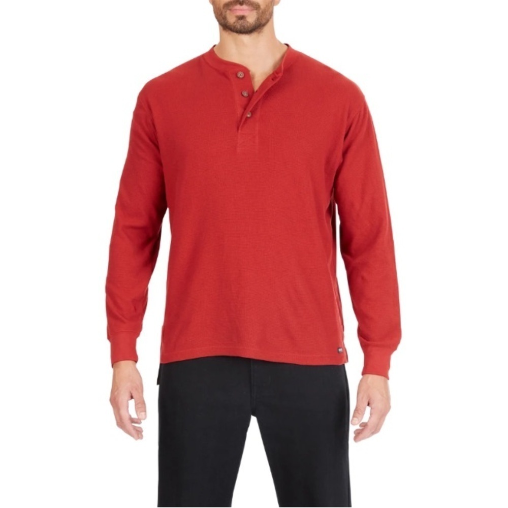 Smith's Workwear Men's Red Long Sleeve Solid Henley Size Large #1951